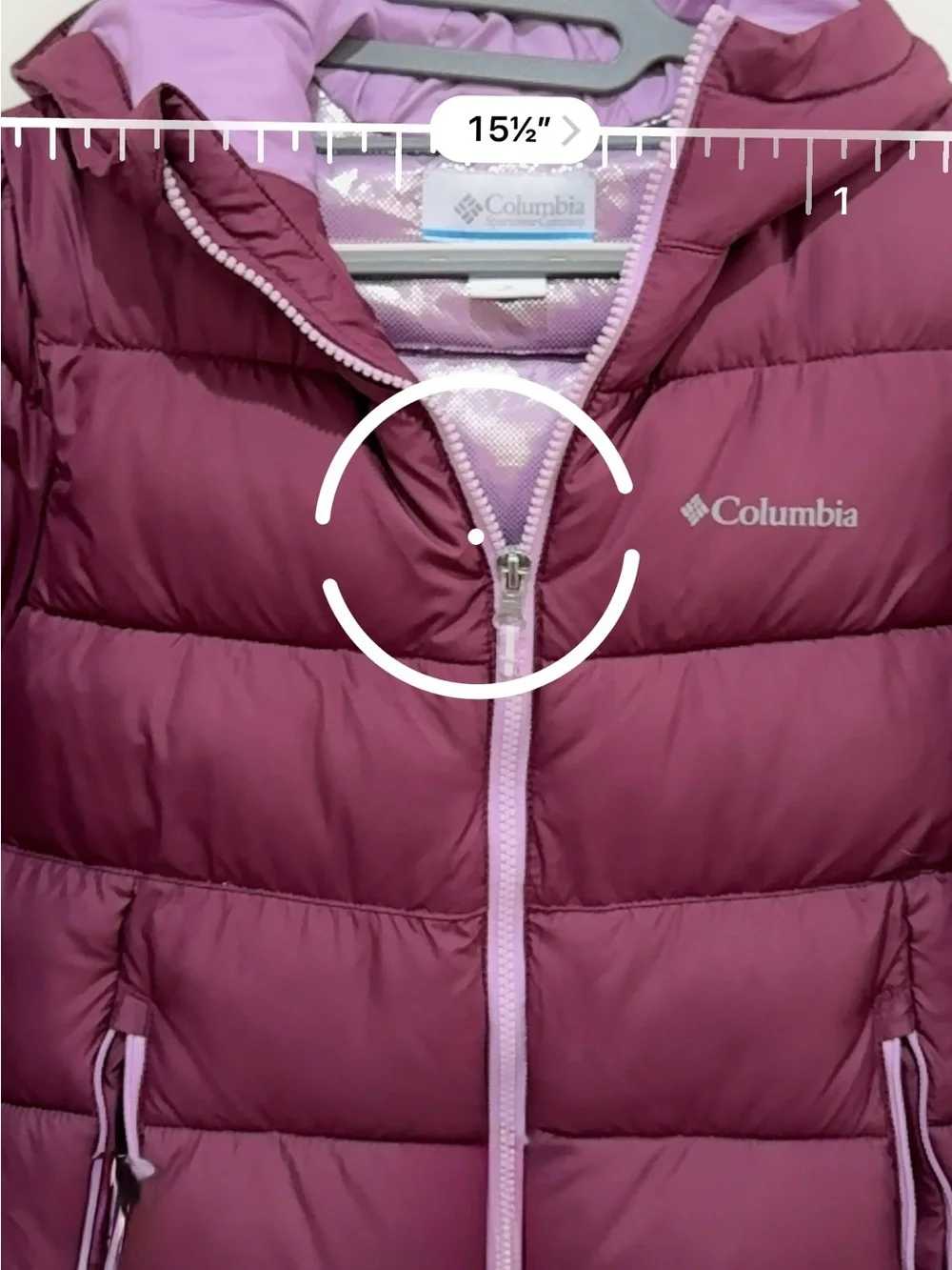 Columbia Girls' Maroon Puffer Jacket Lavender Lining Omni-Heat Size M (8/10)